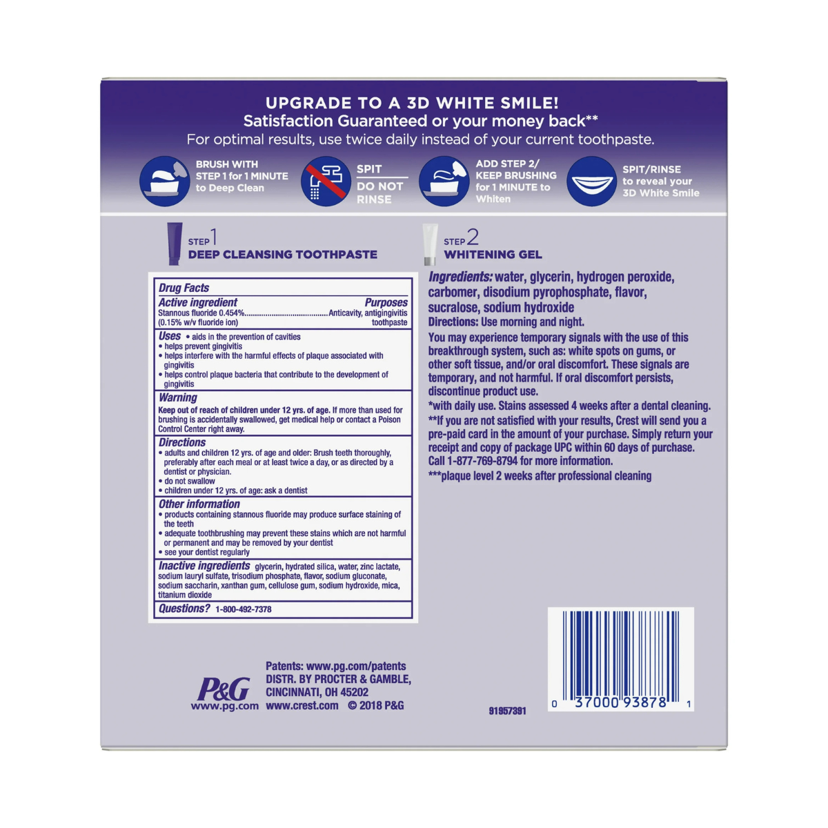 Toothpaste Crest 3D White Brilliance Whitening 2-Step (113g) & (65g)