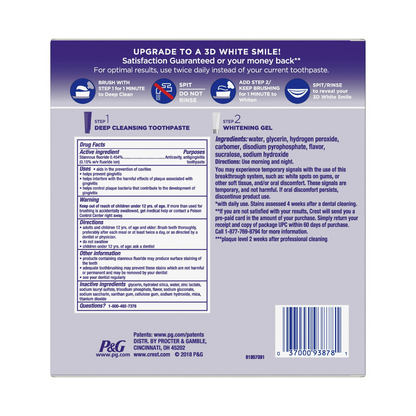 Toothpaste Crest 3D White Brilliance Whitening 2-Step (113g) & (65g)