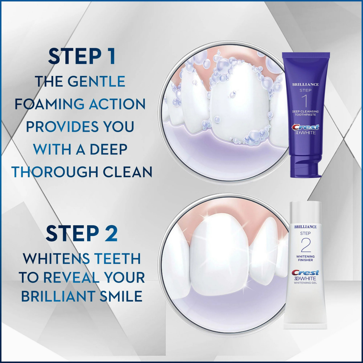 Toothpaste Crest 3D White Brilliance Whitening 2-Step (113g) & (65g)