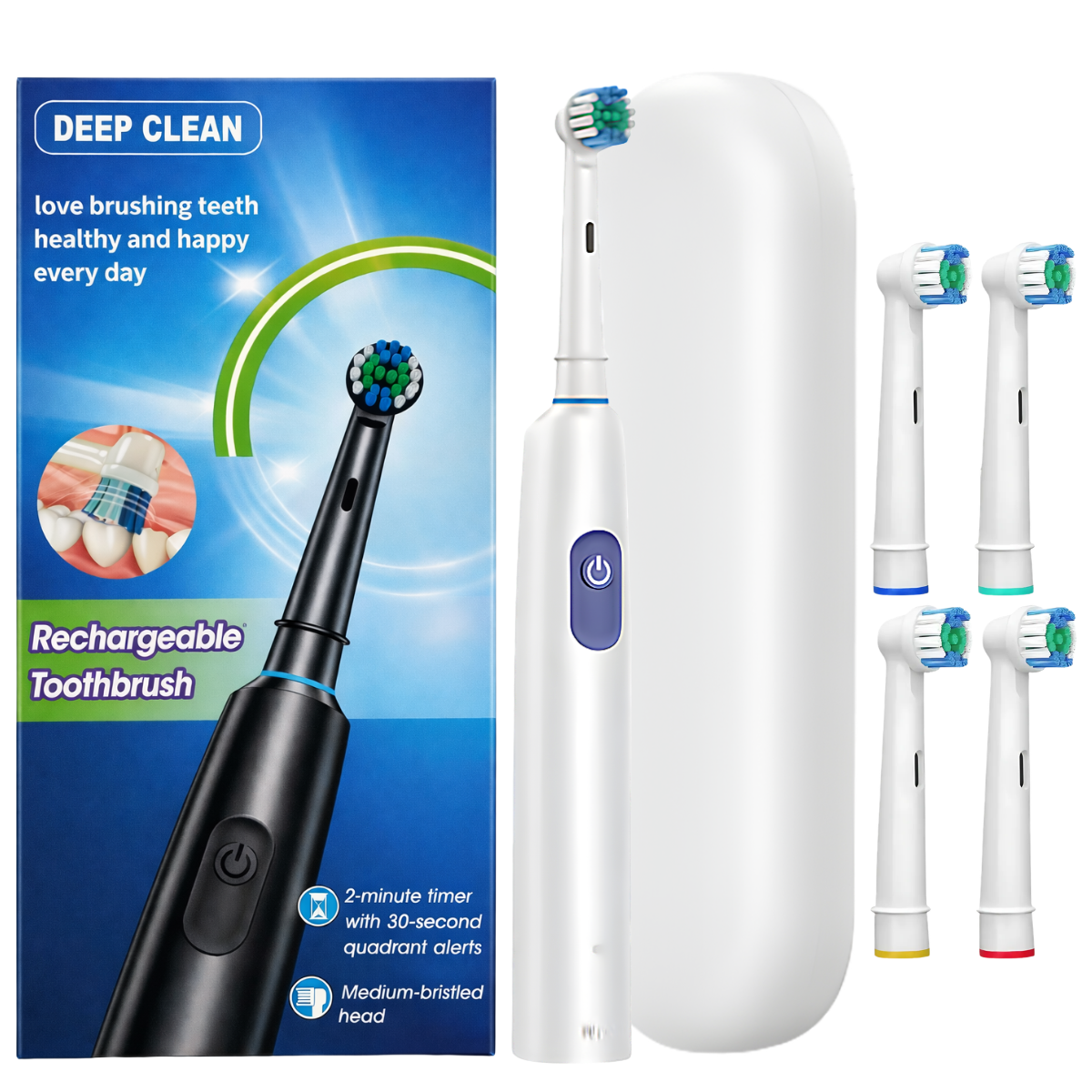 Electric Toothbrush Deep Clean White + 4 Brush Heads