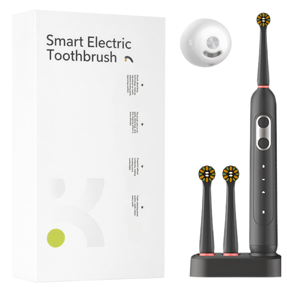 Black Electric Toothbrush + 2 Brush Heads + UV Sterilizer